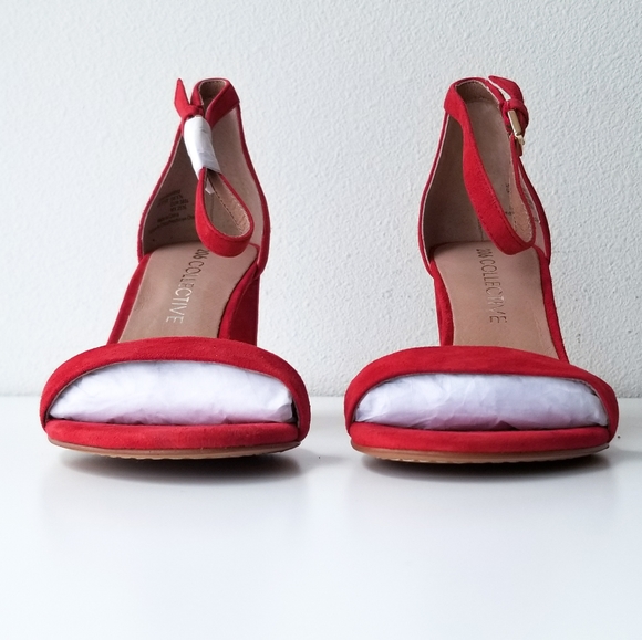 Red suede block heel dress sandal with gol… - Picture 2 of 5